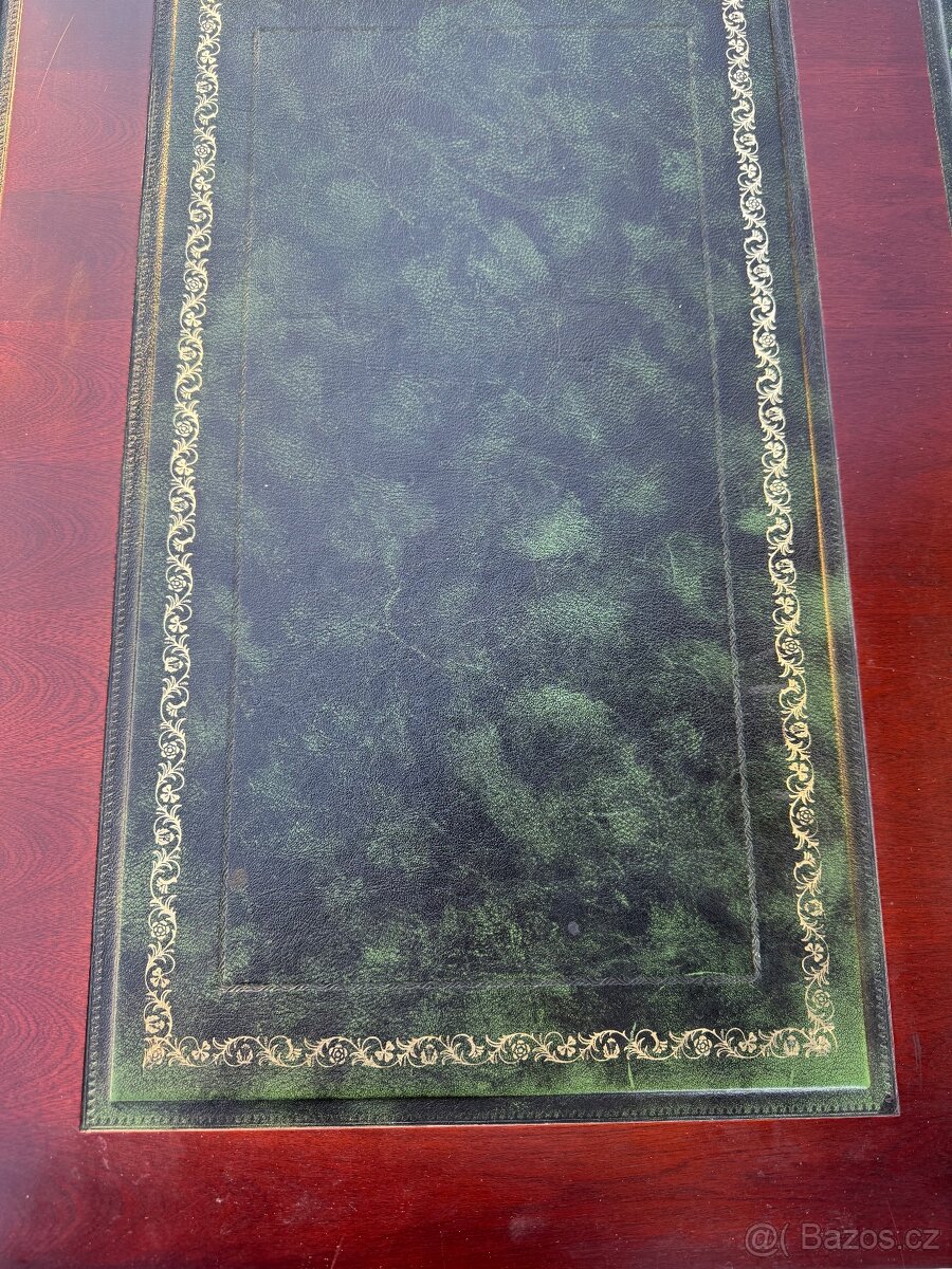 Psací stůl mahagon zelená kůže - 10