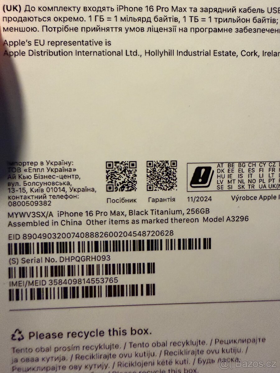 IPhone 16 Pro Max 256gb, black titan. Kapacita baterie 95% - 10