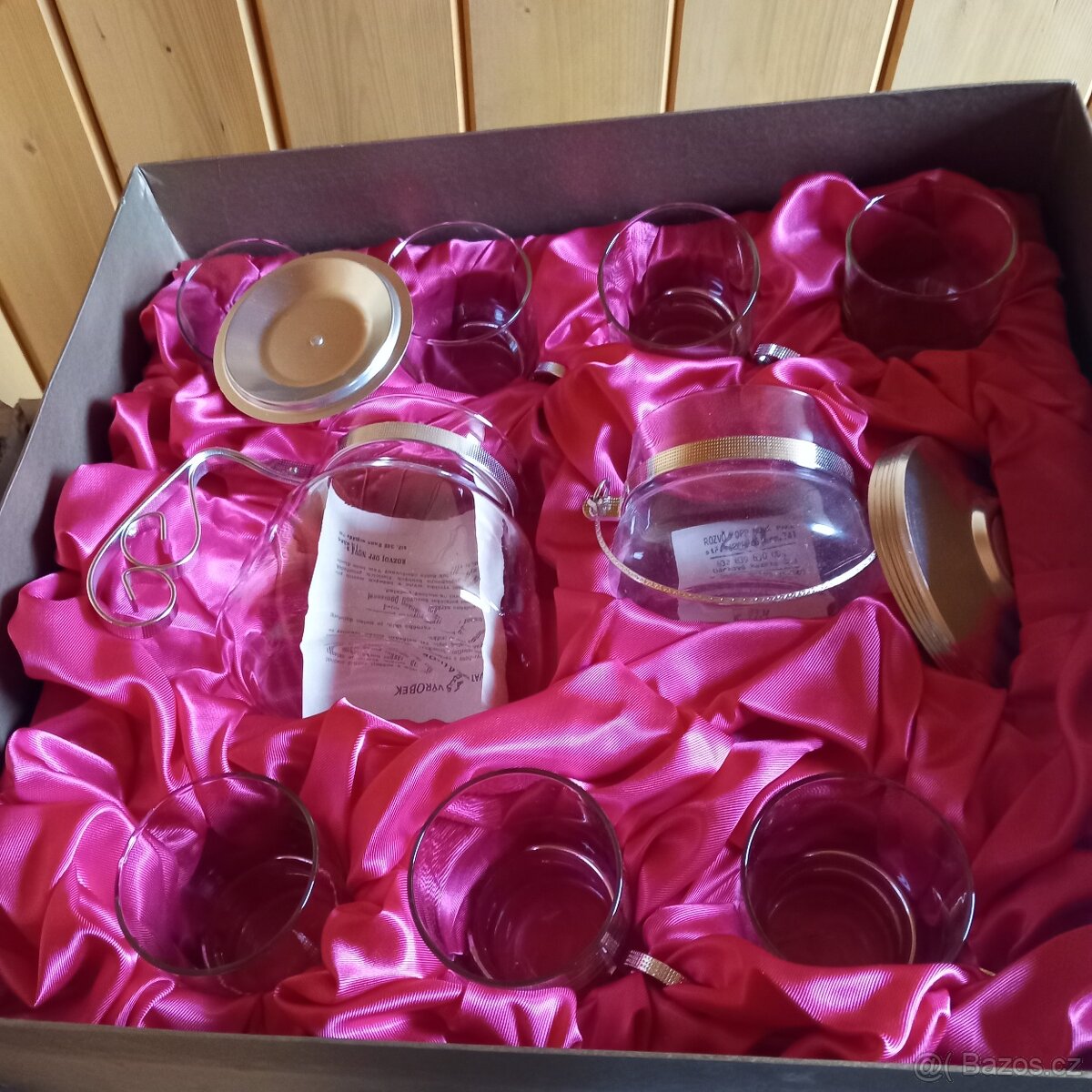 Stara čajová retro sada červená +modrá nalez na puďe - 10