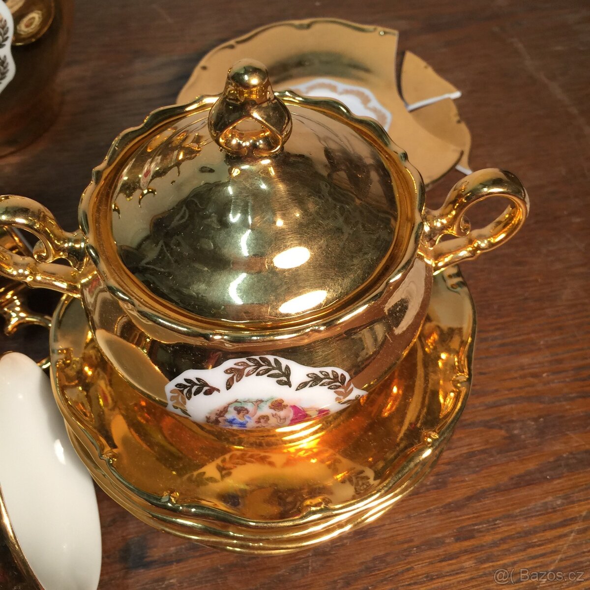 zlatý servis Tři grácie konvice cukřenka šálky s podšálky - 10