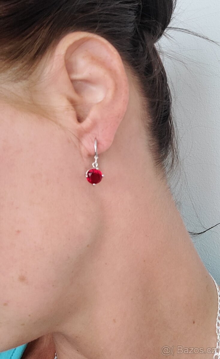 Nová dámská stříbrná červená sada šperků - 10
