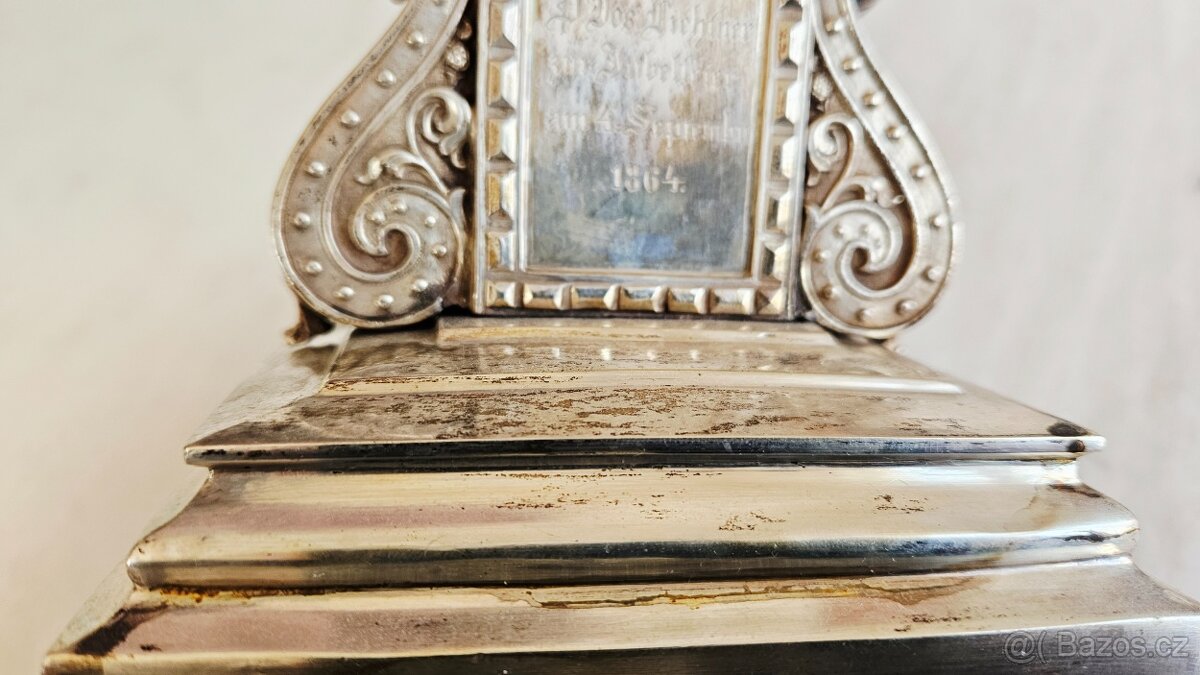 Ag stříbro stolní krucifix loťák rok 1864 biedermeier styl - 10
