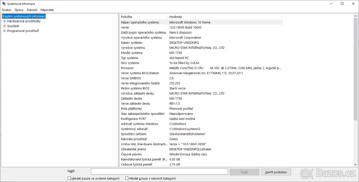MSI CR720 – 17,3” notebook, SSD 120 GB, Intel i3, Windows 10 - 10