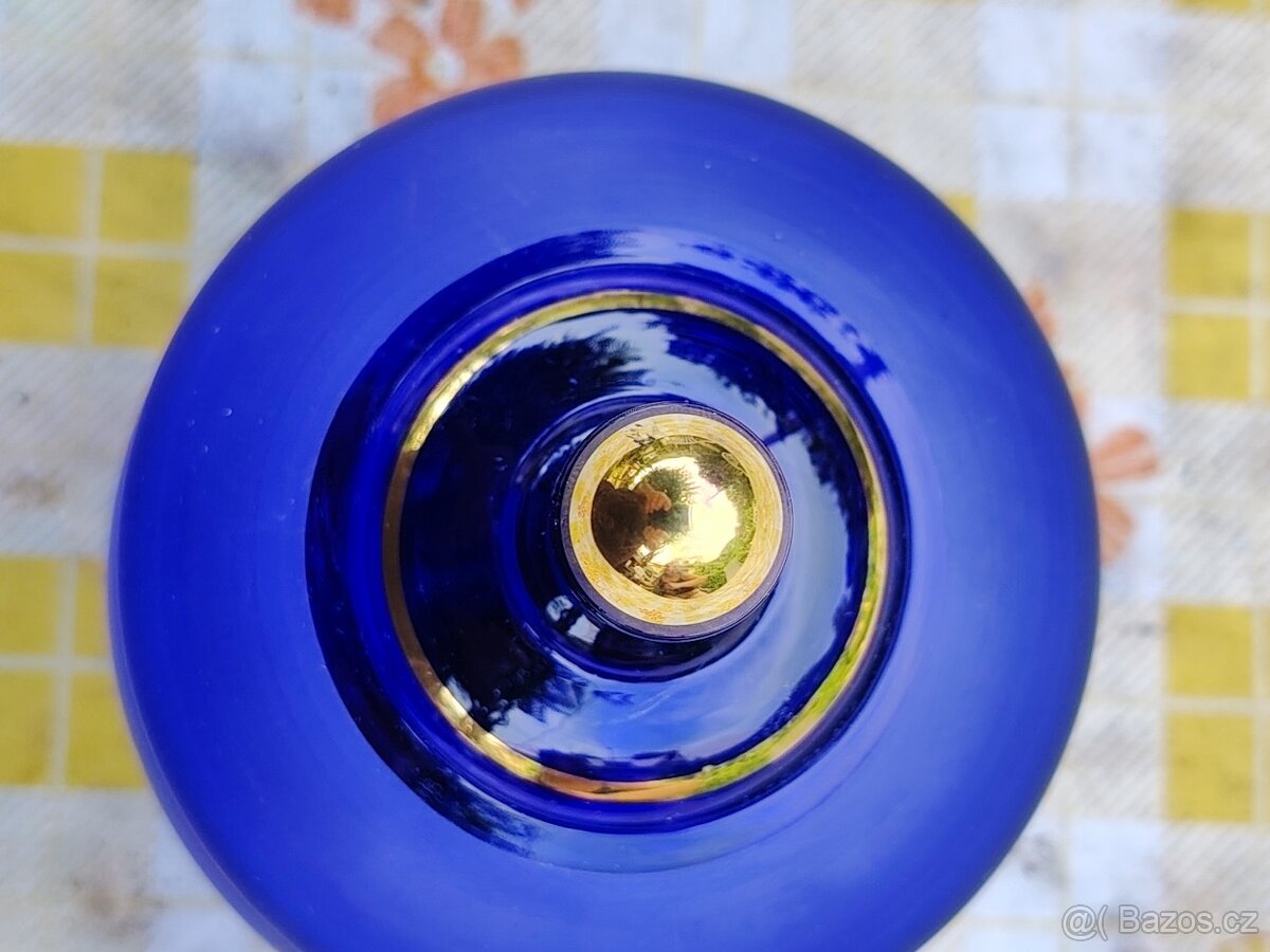 Skleněná modrá cukřenka se zlatým motivem - 10