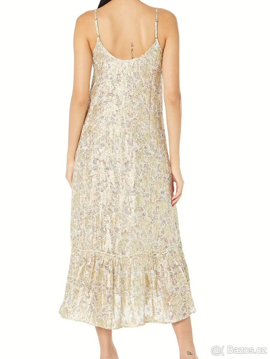 Dlouhé letní šaty květované zlaté Mango L XL 40 42 - 10