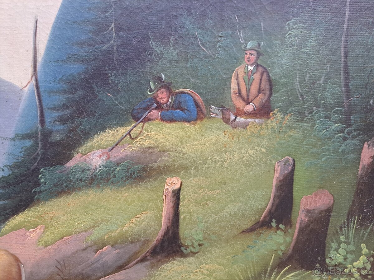 2 obrazy z 19.století, myslivecký motiv - 10
