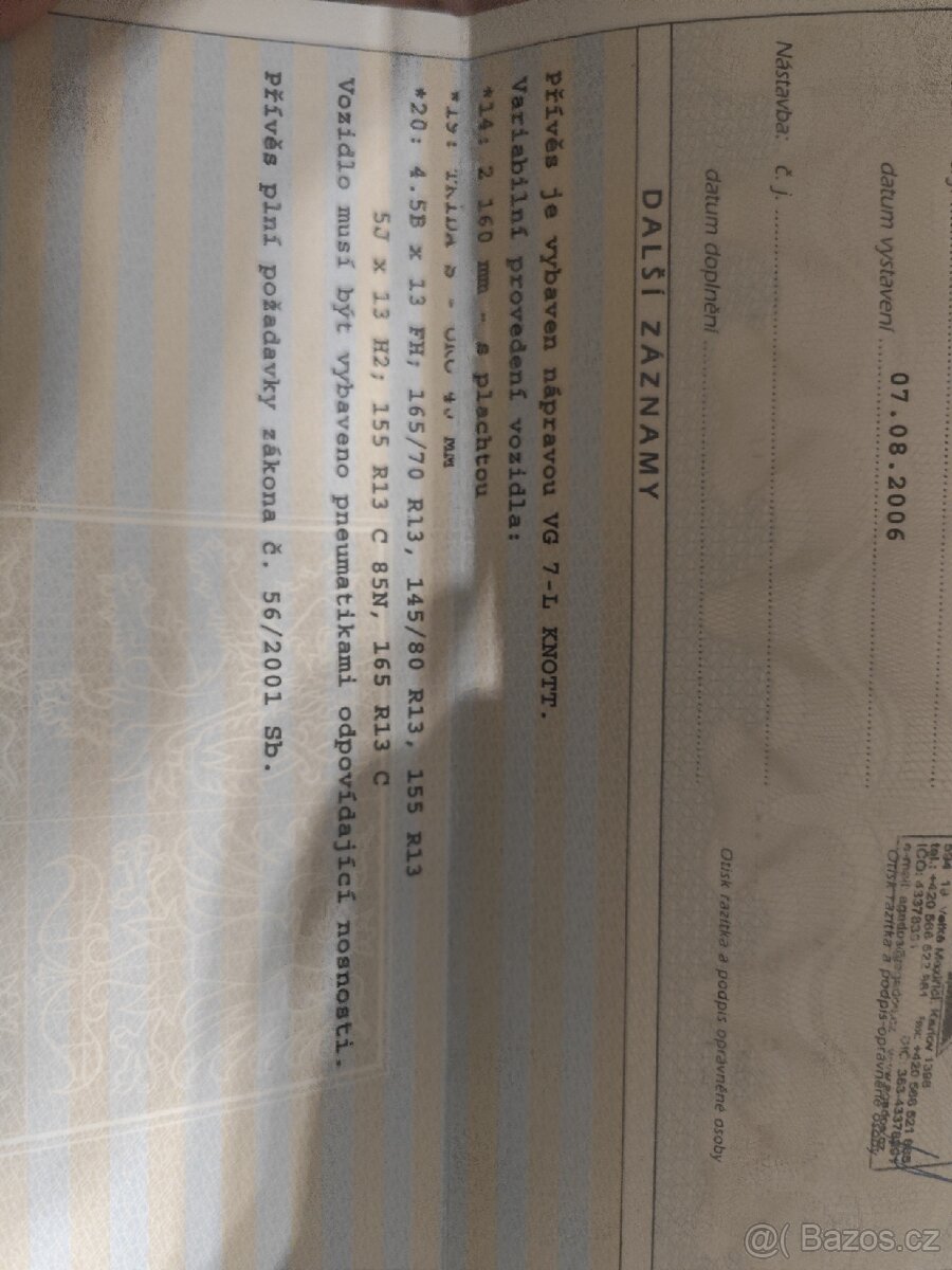 Přívěs Agados VZ26 rv.2006 - 750kg, 2,5m délka, 100km/h - 10