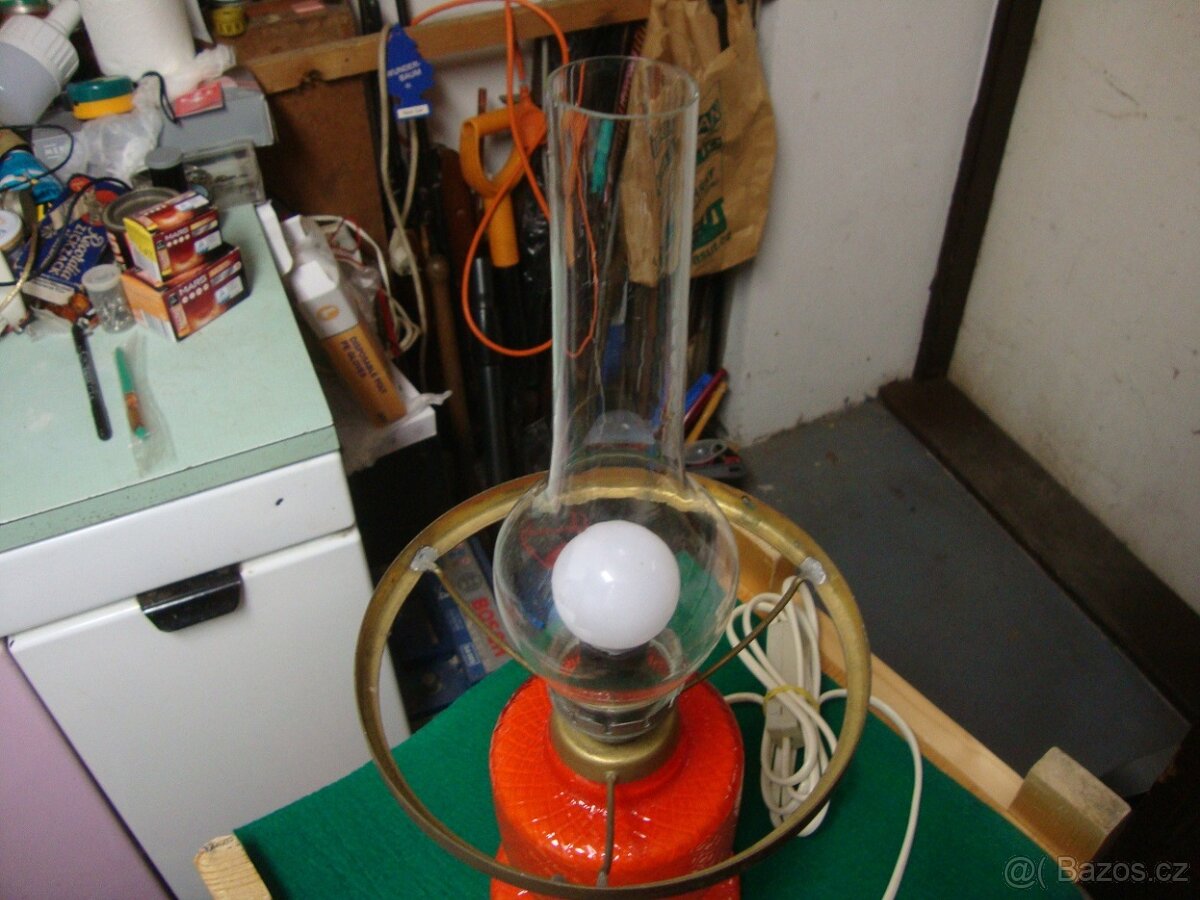 Retro lampa lampička Opálové sklo skleněná funkční top stav - 10