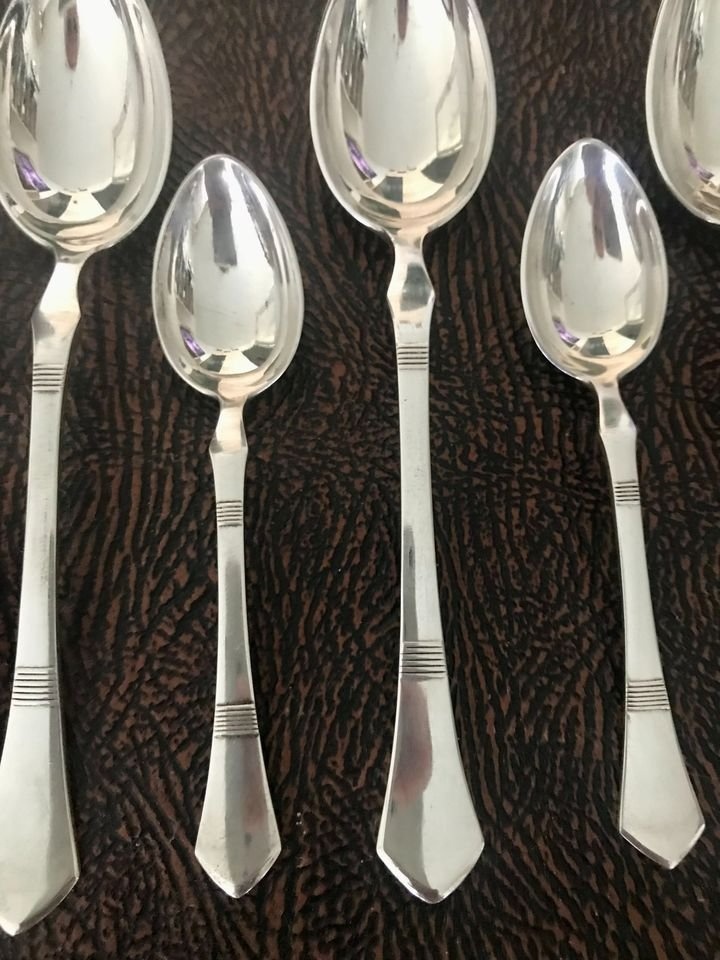 starožitné postříbřené lžičky Sandrik Alpaka 13ks - 10