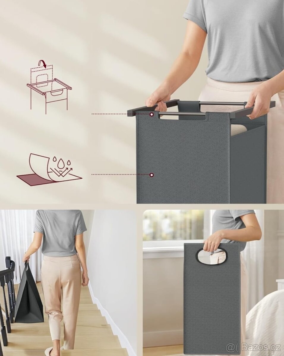 Nový koš na prádlo 2x46 litrů se šatní tyčí - 10