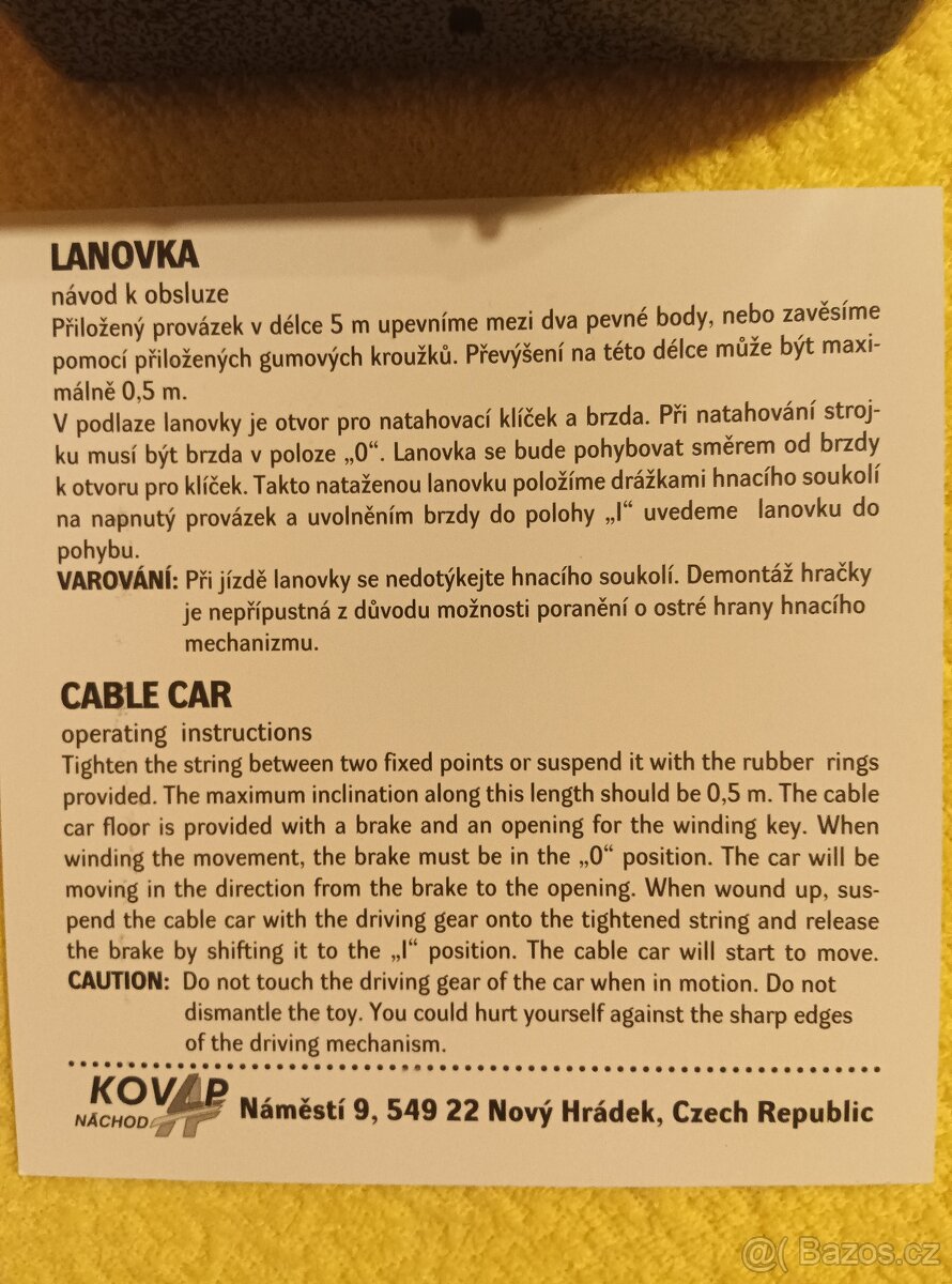 KOVAP Lanovka na klíček - Funkční technický model - NOVÁ / N - 10