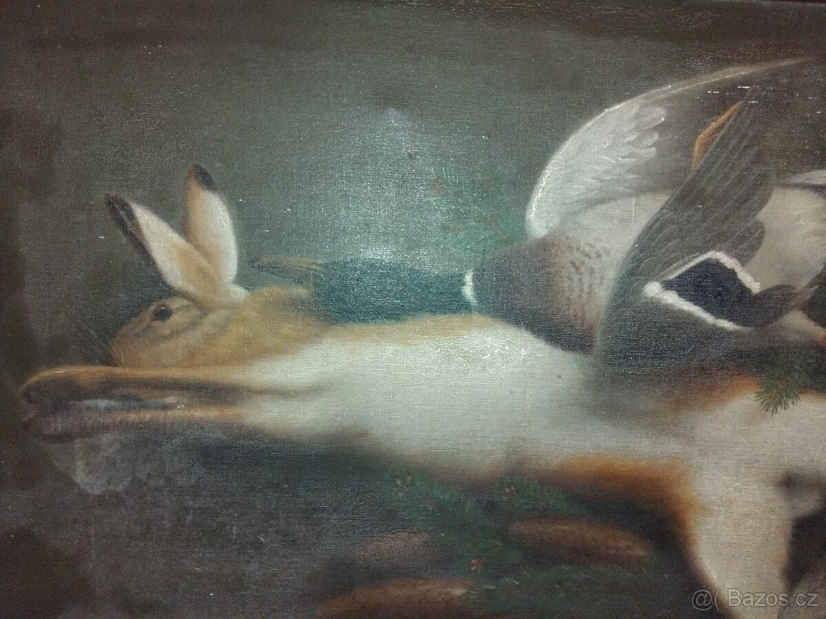 Starožitný obraz lovecké zátiší 110cm x 85cm - 10