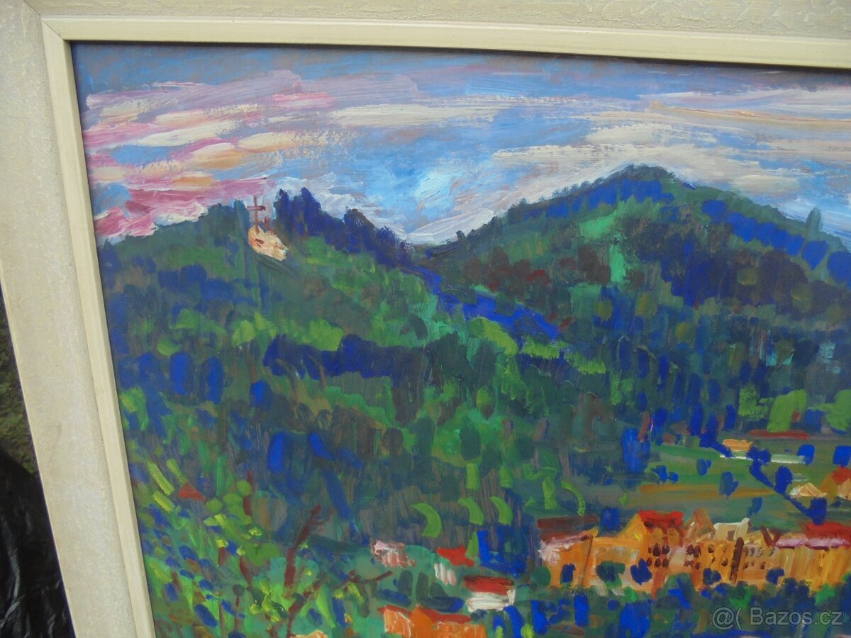 OBRAZ OLEJ NA KARTONU-POHLED NA KARLOVY VARY - 10