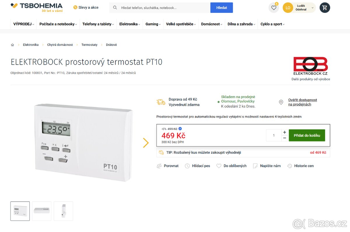 prostorový termostat PT10 - 10