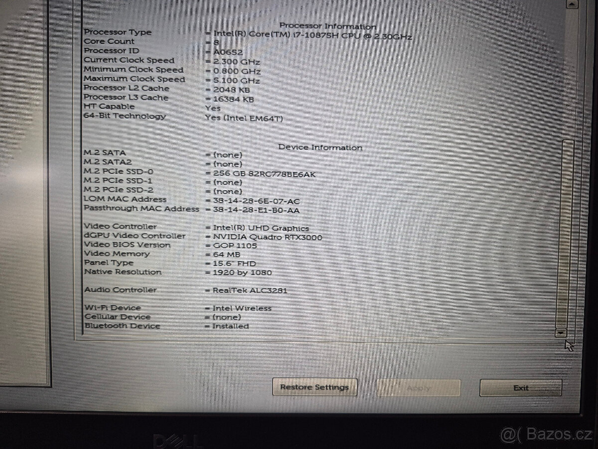 Dell Precision 7550 i7-10875H/32GB/1TB/RTX3000 - 10