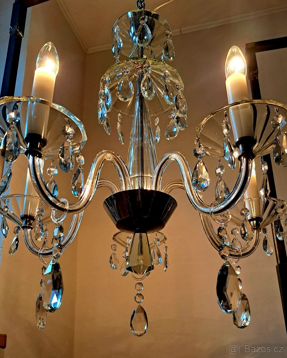 Starožitný skleněný lustr 1920-30 , osvětlení. - 10