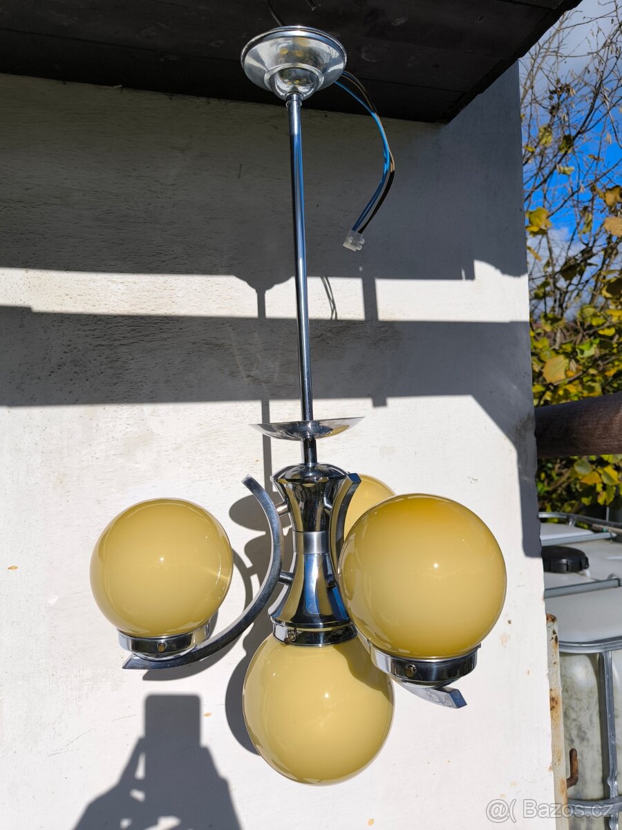Starožitný Art Deco chromový lustr - 20-30. léta - 10