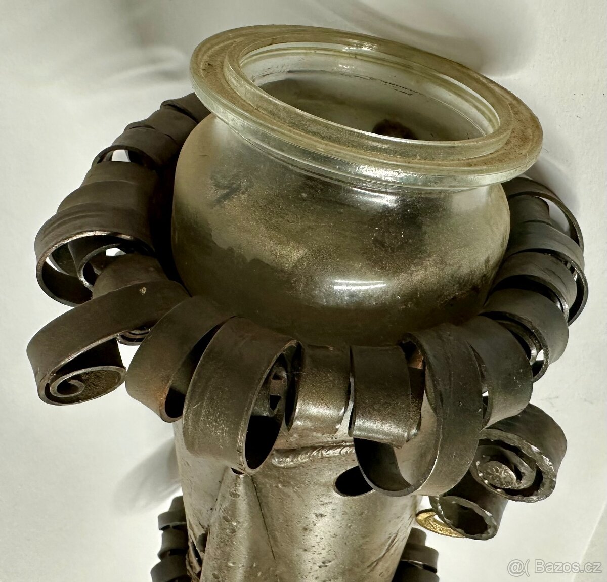 Stará ORIGINAL váza RETRO KUTILKOUSEK ocel sklo RARITA - 10