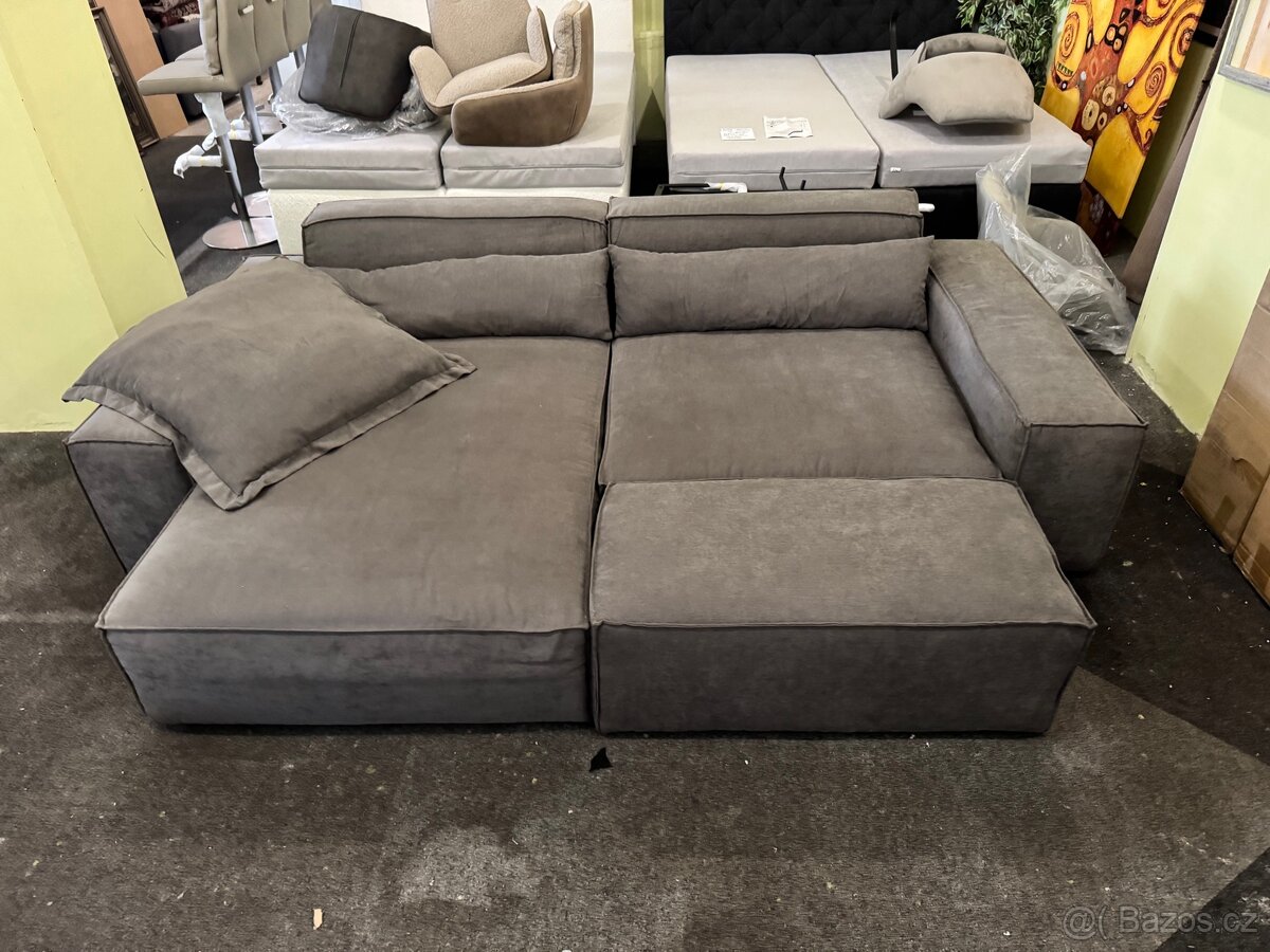 NOVÁ hnědá Sedací souprava Sirpio 270cm s taburetem Tkanina - 10