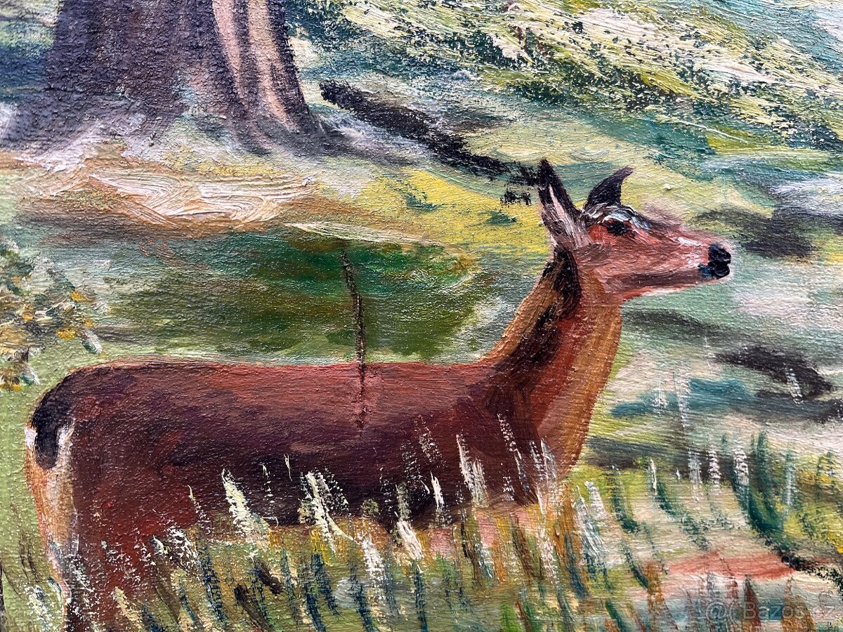 Velká olejomalba na plátně lesní zvěř - AKCE doprava - 10