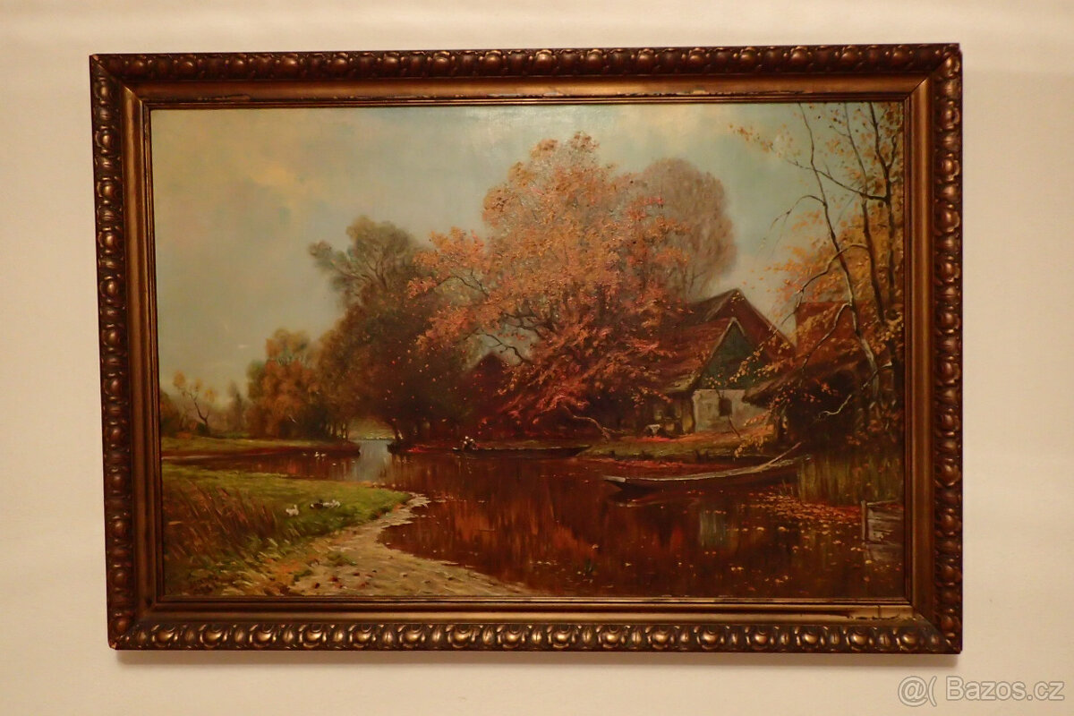 Jos. Franze - Podzim u řeky - 1928 -aukční Obraz - 10