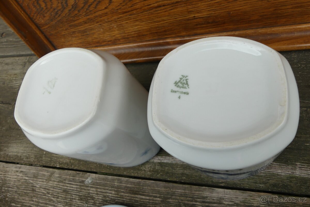 Porcelánové dózy Káva a Cukr, modré třešně Teplice - 10