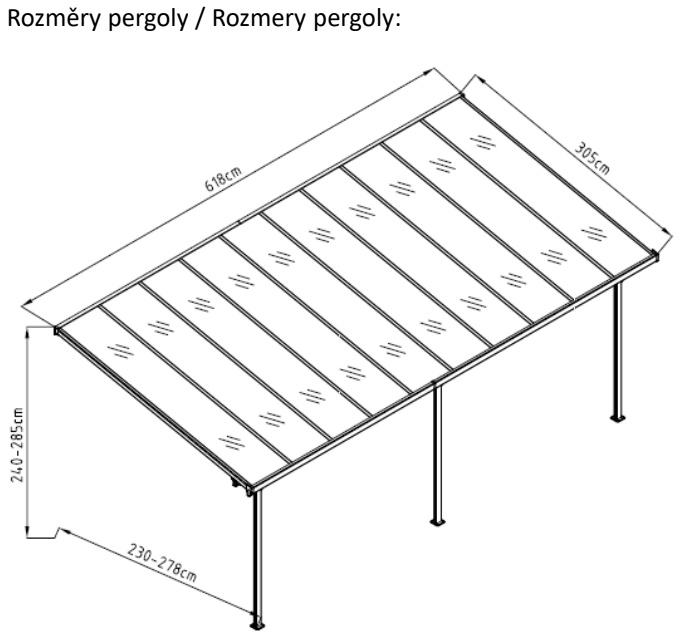 Hliníková Pergola -ROJAPLAST BRUCE J 6,18 x 3,05 x 240/285 - 10
