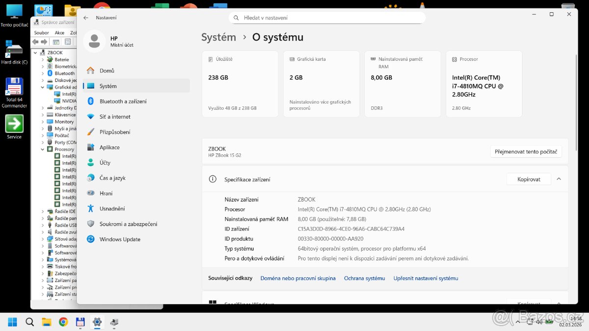 HP Zbook 15 G2, i7, 8GB, 256GB, nVIDIA, 15.6" - 10
