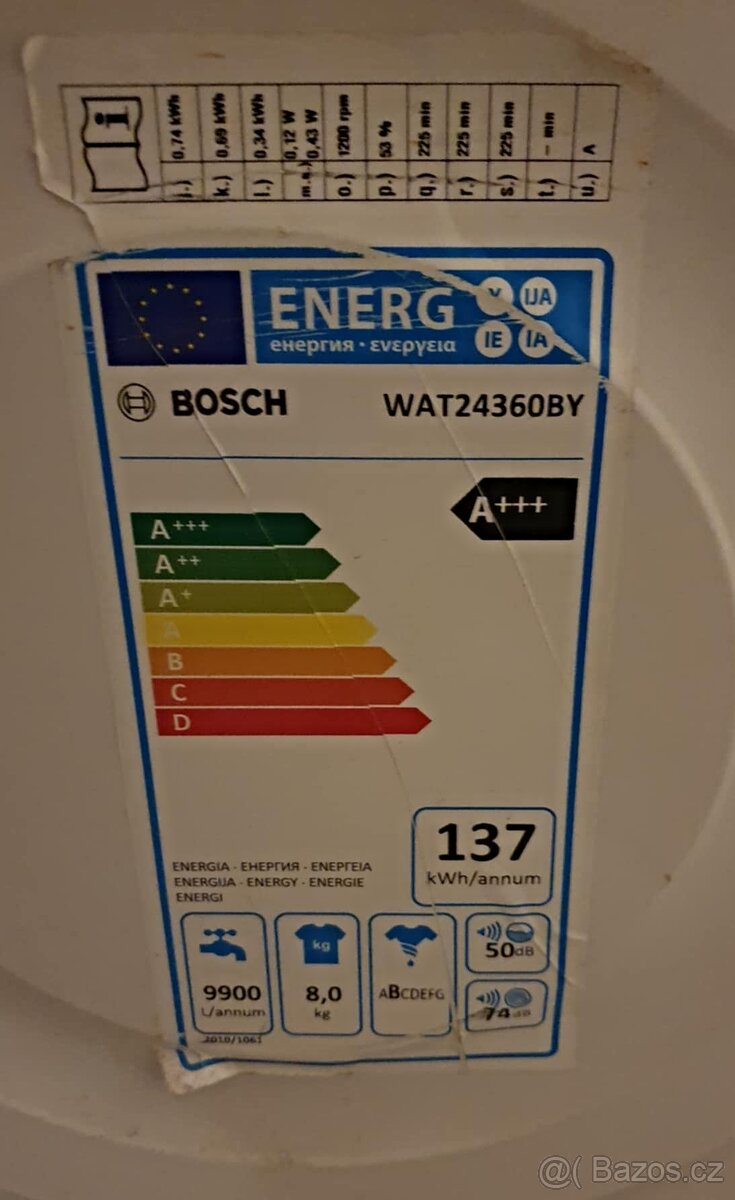 PRACKA BOSCH WAT24360BY,8KG,BOCNI PLNENI,PLNE FUNKCNI,VELMI - 10