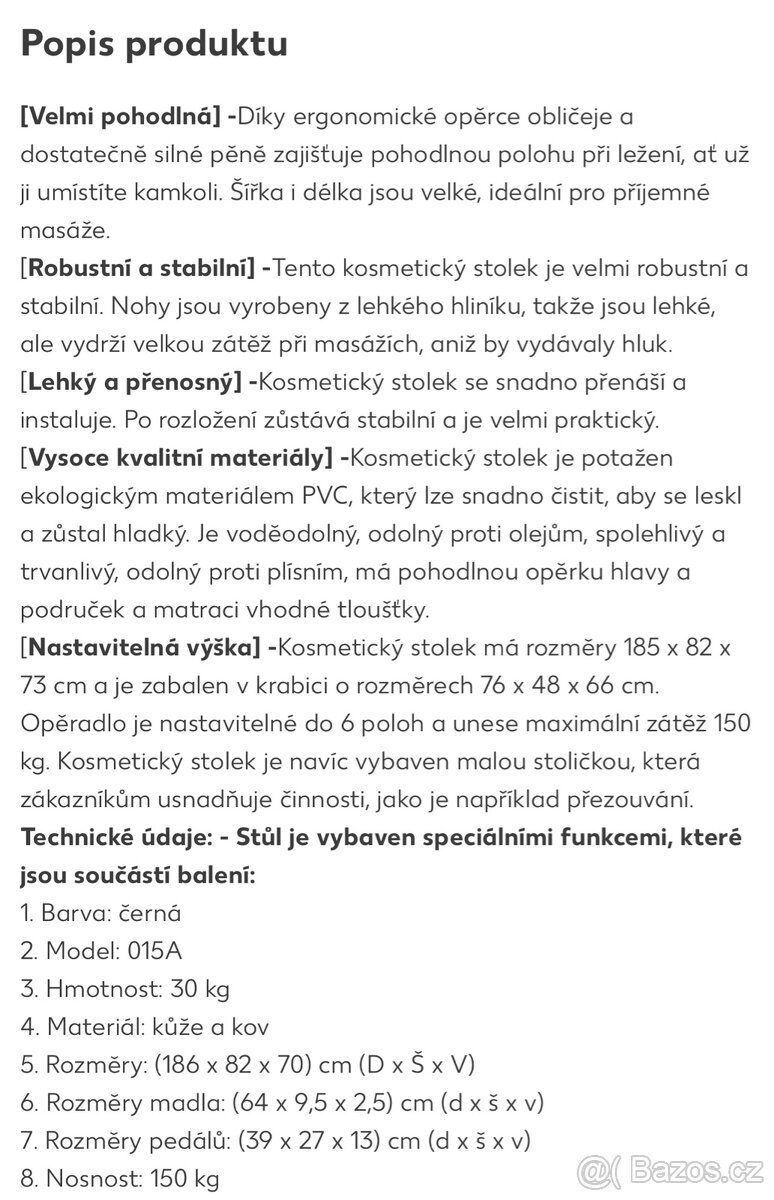 Kosmetické, tetovací masážní lehátko polohovací se stoličkou - 10