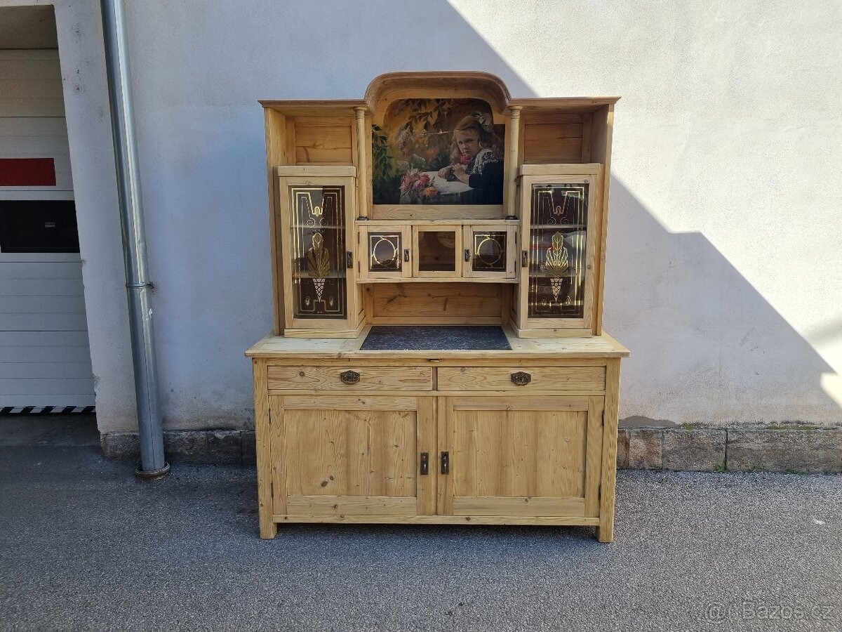 LUXUSNÍ VELKÁ KREDENC-MALBA NA PLATNĚ-VŠE PŮVODNÍ - 10