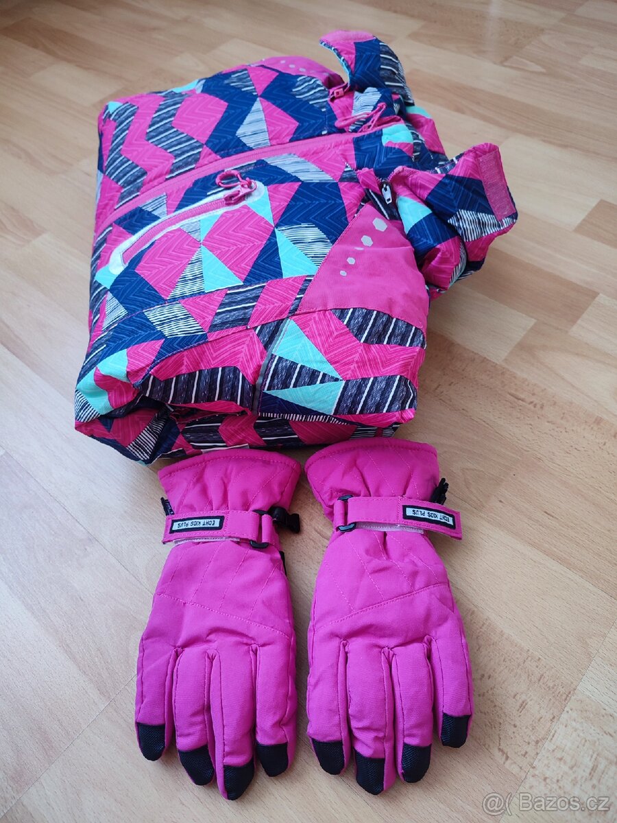 Dívčí zimní bunda vel. 134/140 + rukavice - 10