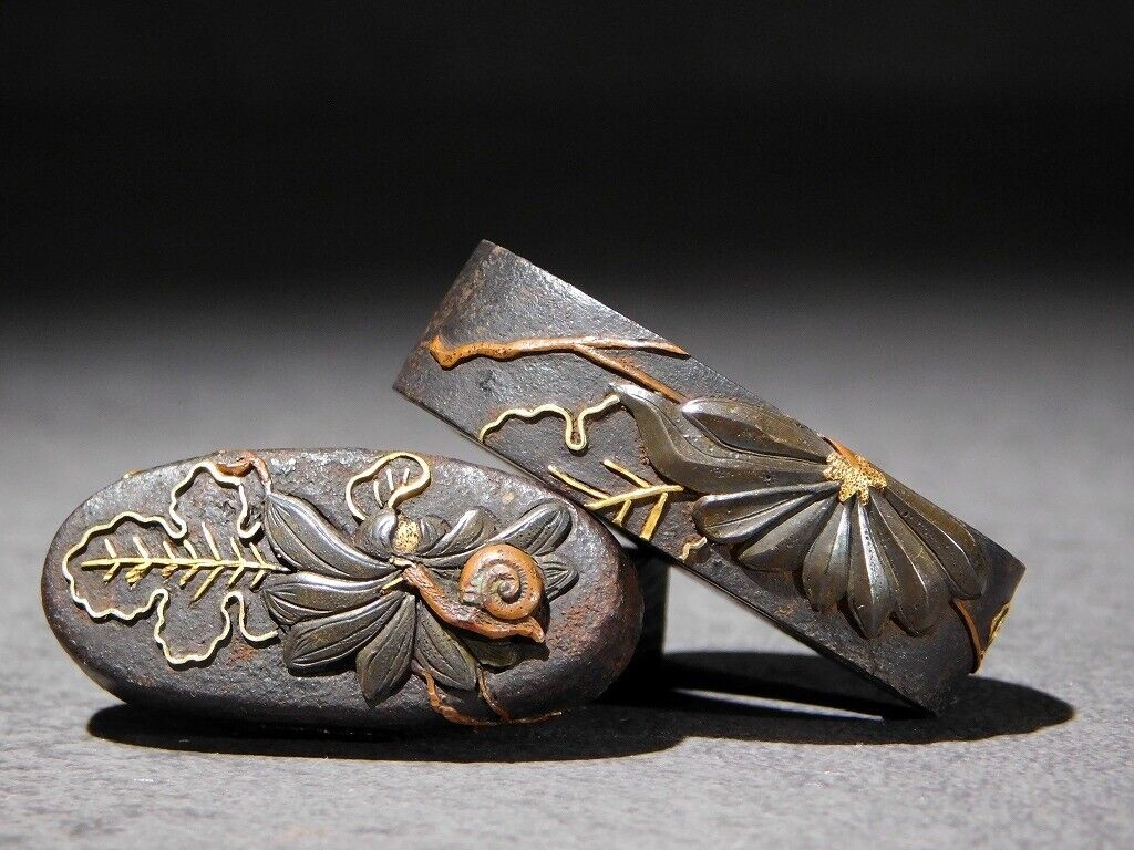 Japonská starožitný set Fuchi / Kashira pro japonský meč - 10