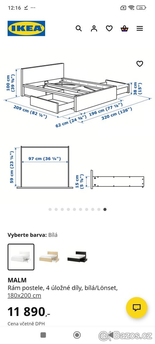 Prodám manželskou postel IKEA 180cm x 200cm - 10