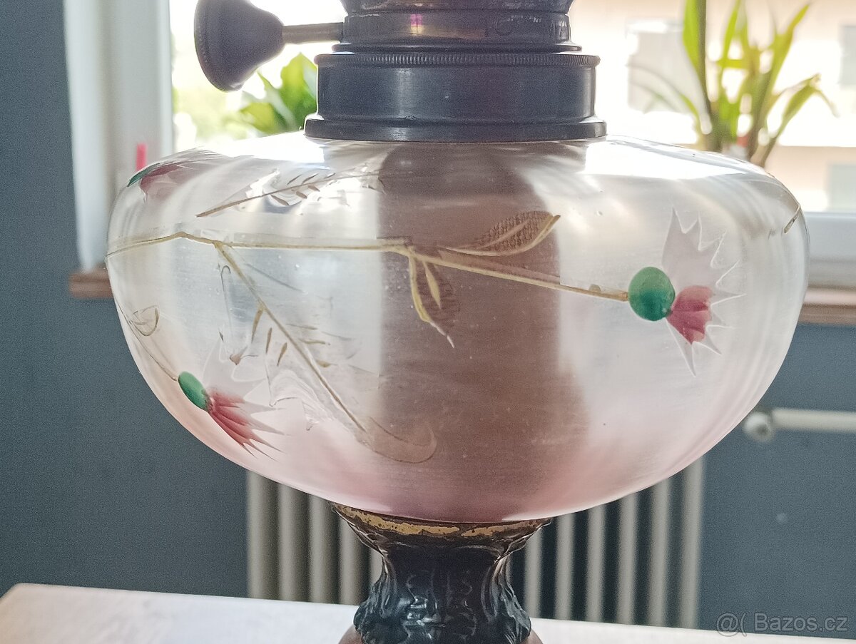 ART DECO STAROŽITNÁ MALOVANÁ PETROLEJKA ERICH & GRAETZ - 10