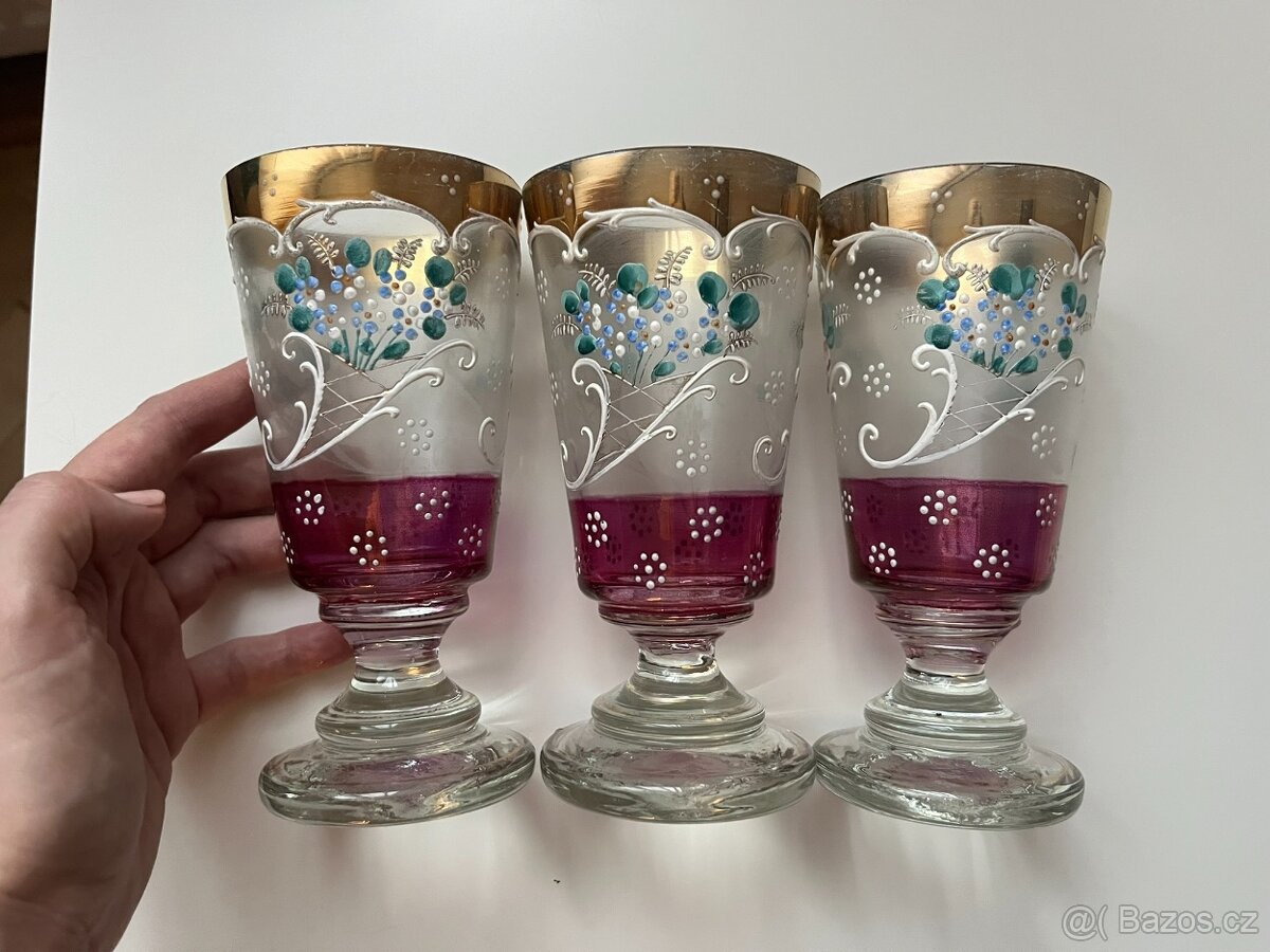 Starožitné grogovky, malované, 3 ks - 10