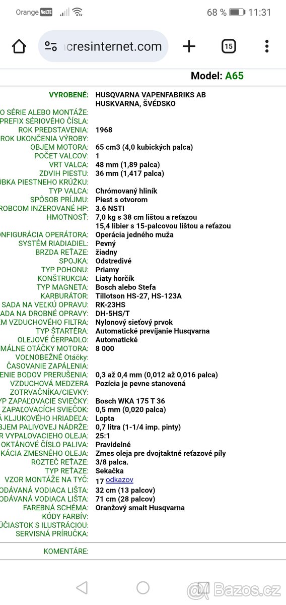 Motorová píla Husqvarna A 65 - 10