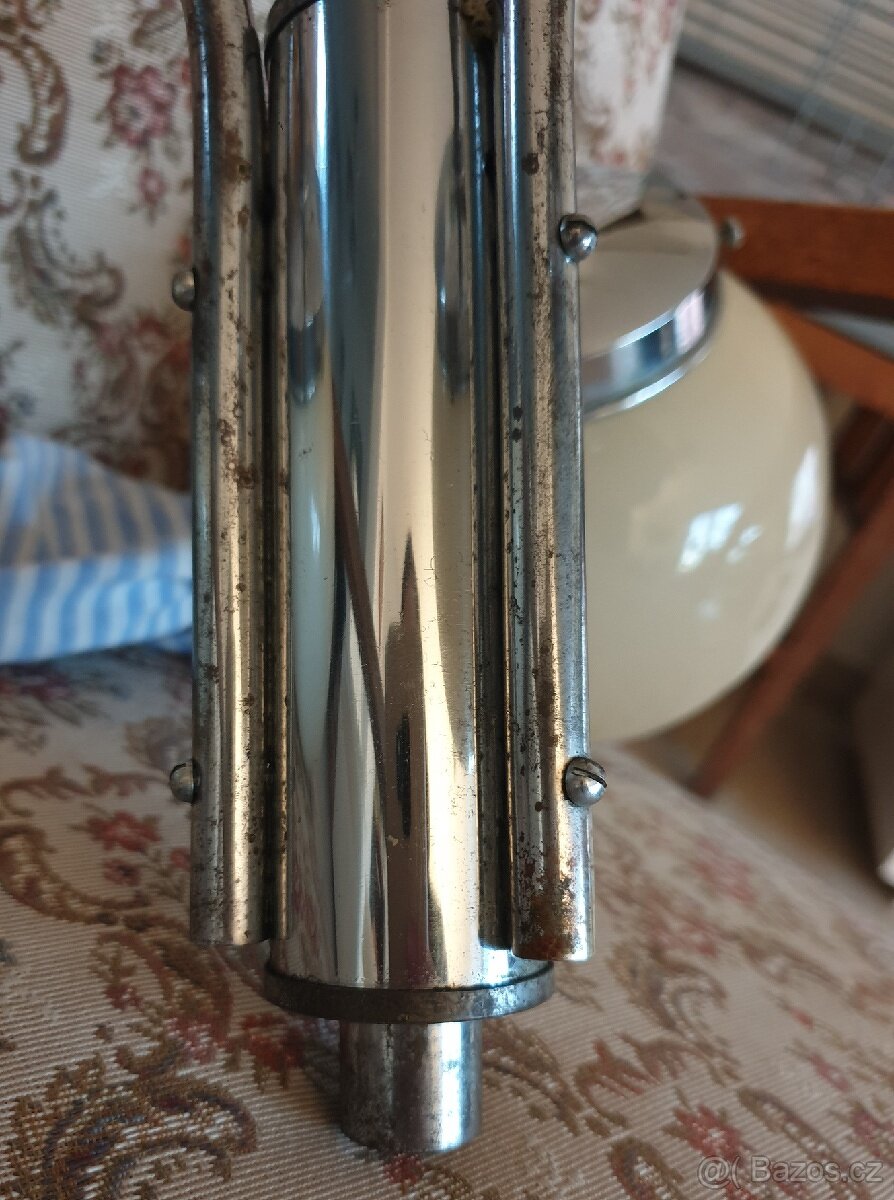 Starožitný lustr art deco chrom 3 béžové koule - 10