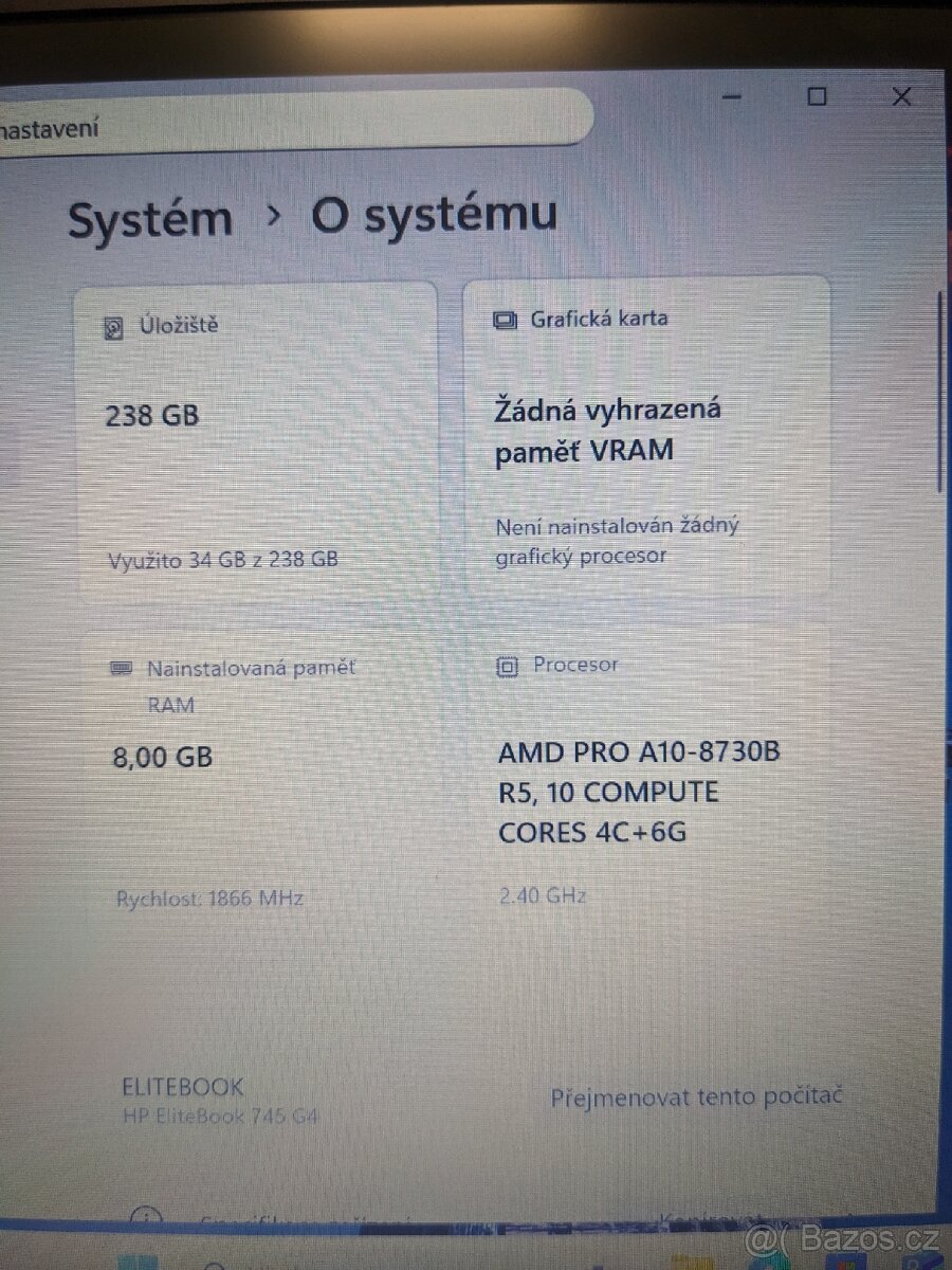 Notebook HP Elitebook 745 G4 8GB RAM/250GB HDD - 10