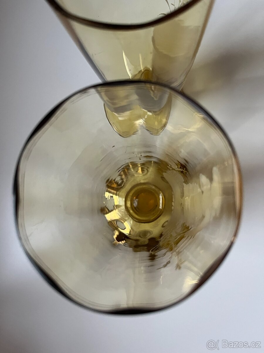 Mary Gregory - žluté starožitné poháry, ručně malované - 10