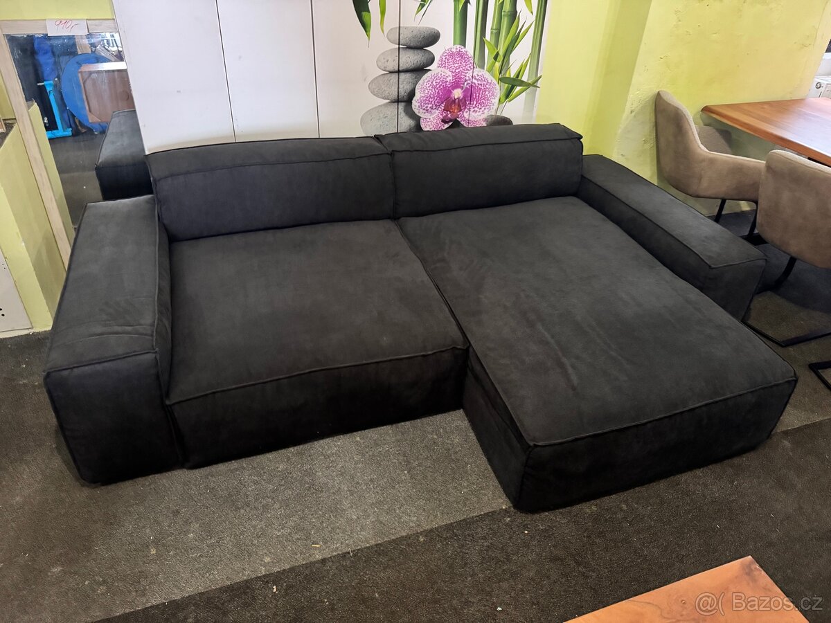 NOVÁ černá Sedací souprava Sirpio 270cm s taburetem - 10