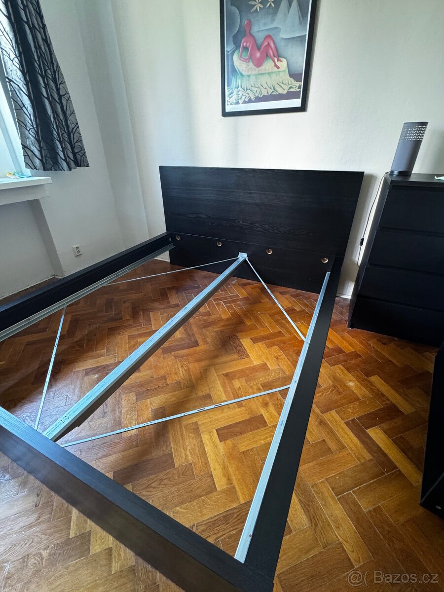 Rám postele, IKEA MALM černohnědá dýha + rošty LÖNSET - 10