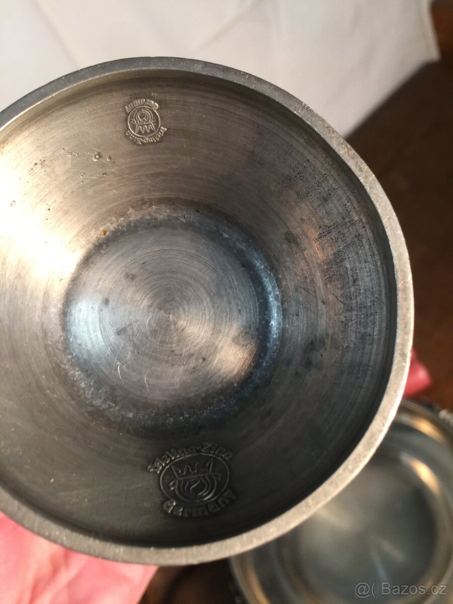 sbírka cínu pohár číše svícen mísa džber Cín - punc - 10