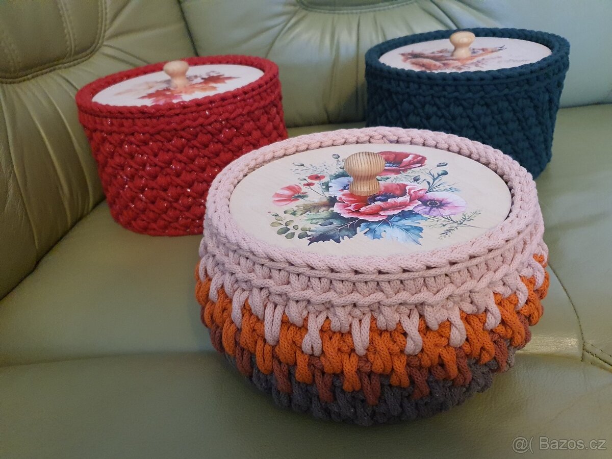 sbírka - sada háčkovaných úložných košů - 10