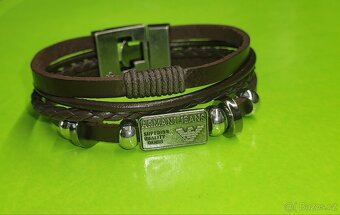 Giorgio Armani Jeans hnědý pánský kožený náramek značkový - 10