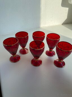 Vintage sada rubínových skleniček - 18 ks - 10