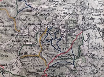 Rakousko-Uhersko r.1891 turist. mapa Vídeň ský les Baden Lax - 10