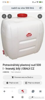 Plastová nádoba na víno 500 litrů, silný plast, Brno - 10