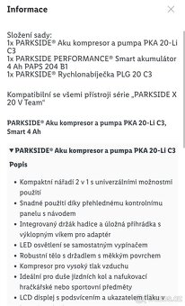 Aku kompresor Parkside s baterií ah4 a rychlo nabíječku - 10