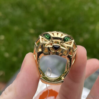 Zlatý prsten Cartier Panther Tsavorite Green Granate 18kt, V - 10